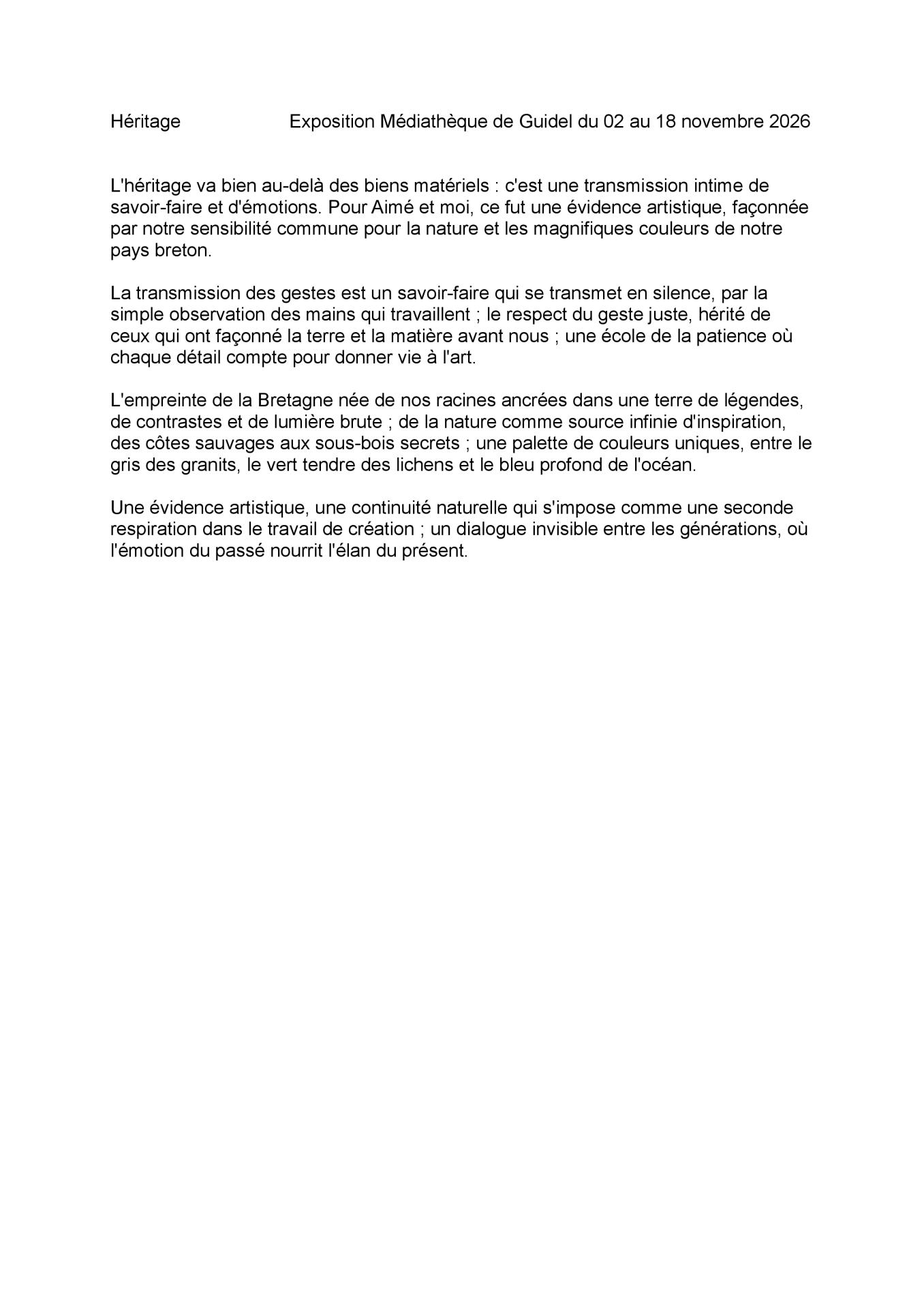 Heritage exposition mediatheque de guidel du 02 au 18 novembre 2026